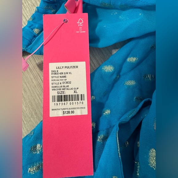 LILLY PULITZER Rori Halter Top Cumulus Blue Metallic Dressy Preppy NWT XL *FLAW - Picture 11 of 12